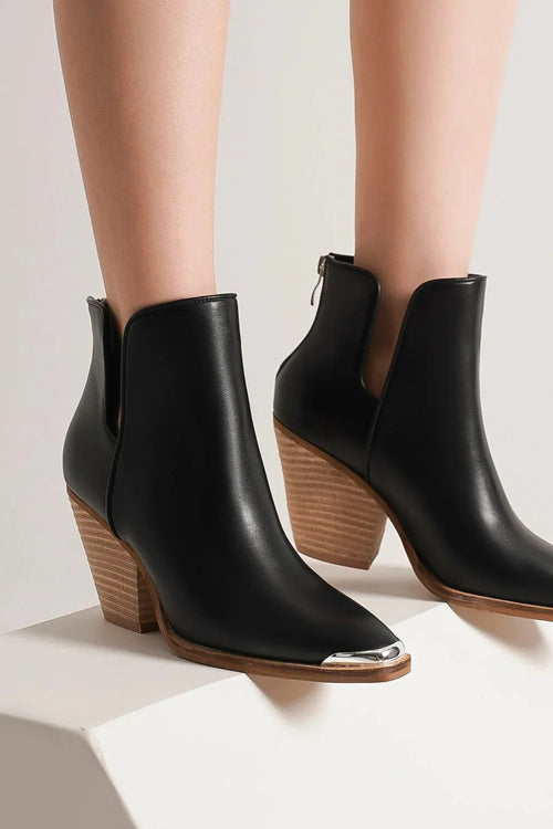 Beast Fashion Pointed : Metal-Tip Toe Block Heel Ankle Boots