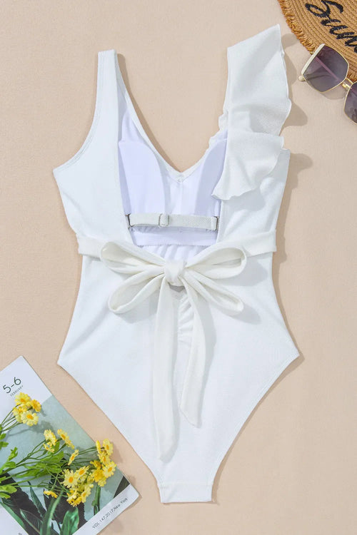 Ruffled V-Neck Wide Strap : One-Piece Swimwear