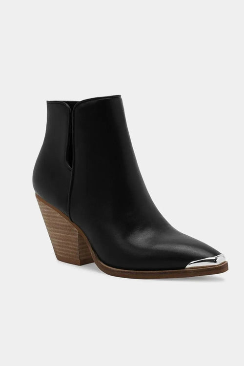 Beast Fashion Pointed : Metal-Tip Toe Block Heel Ankle Boots