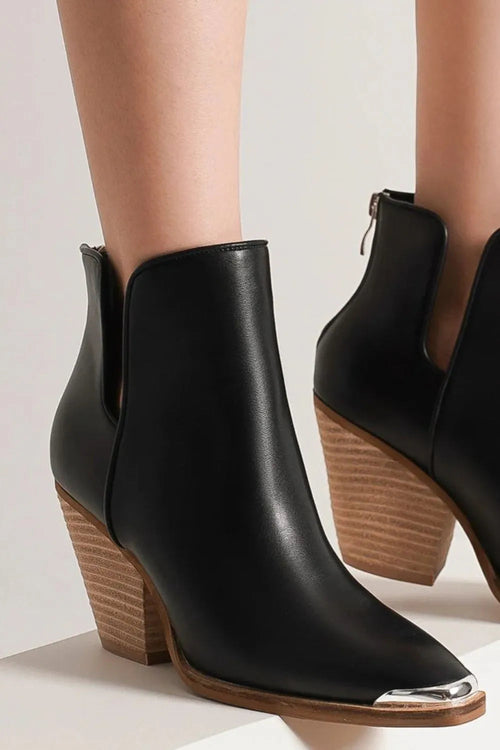 Beast Fashion Pointed : Metal-Tip Toe Block Heel Ankle Boots